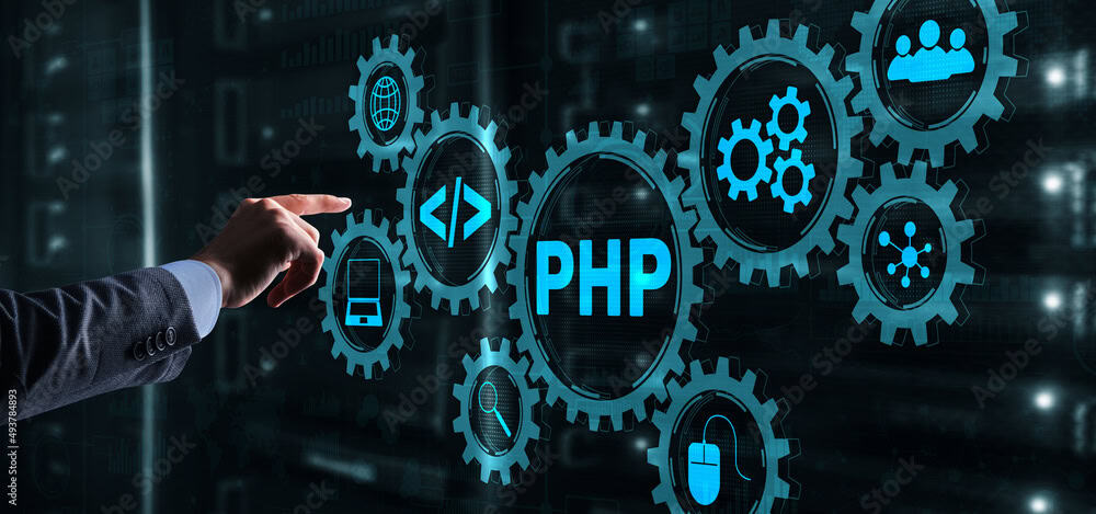 Businessman is pressing on the virtual screen php